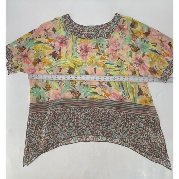 Coldwater Creek 100% Silk Asymmetrical Sheer Floral Blouse Sz S/M Fairycore Boho - Picture 12 of 12
